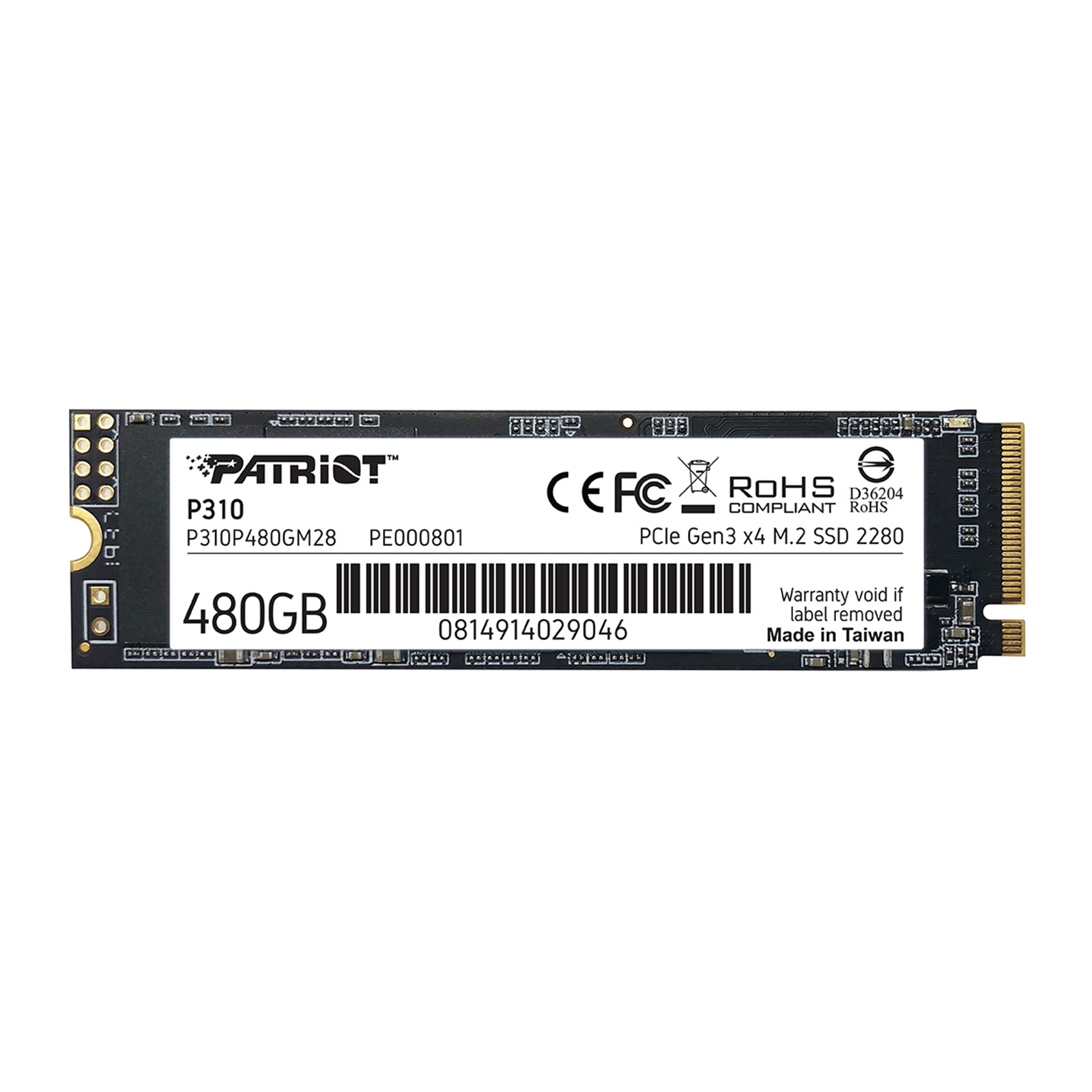 HDPAT-P310P48028 Patriot P310 (P310P480GM28) 480GB M.2 Interface, PCIe x3.0 x4 NVMe, 2280 Length, Read 1700MB/s, Write 1500MB/s - Image 1