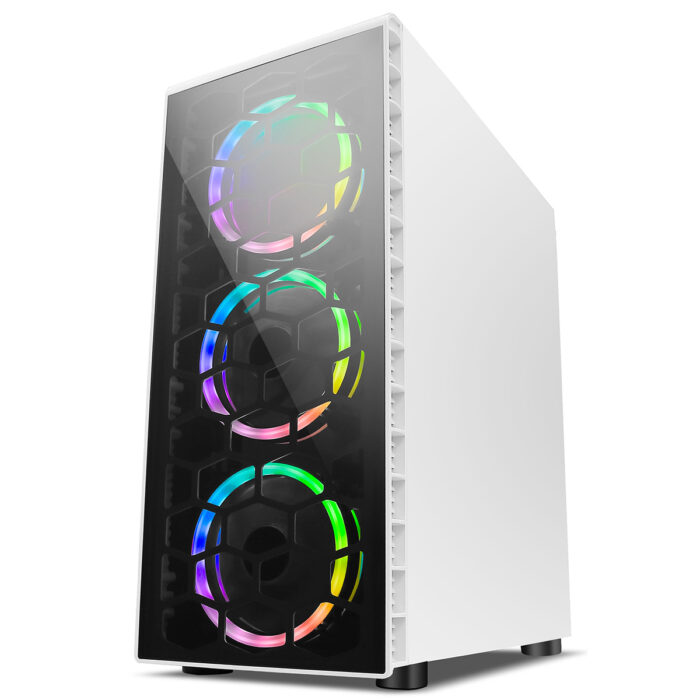CIT Raider White 4 x Halo Spectrum RGB Fans Glass Front and Side MB SYNC - Image 2