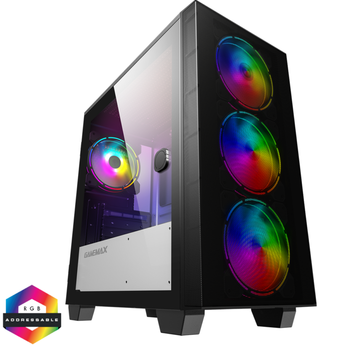 gmxcsaerominiwi GameMax Aero Mini ARGB Case 4 x ARGB Fans Black With White Internals - Image 1