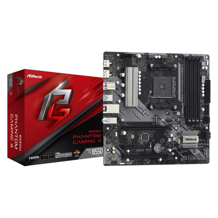 ASRock B550M Phantom Gaming 4 AMD Socket AM4 HDMI/DIsplayPort Micro ATX USB 3.2 Gen1 Motherboard - Image 1