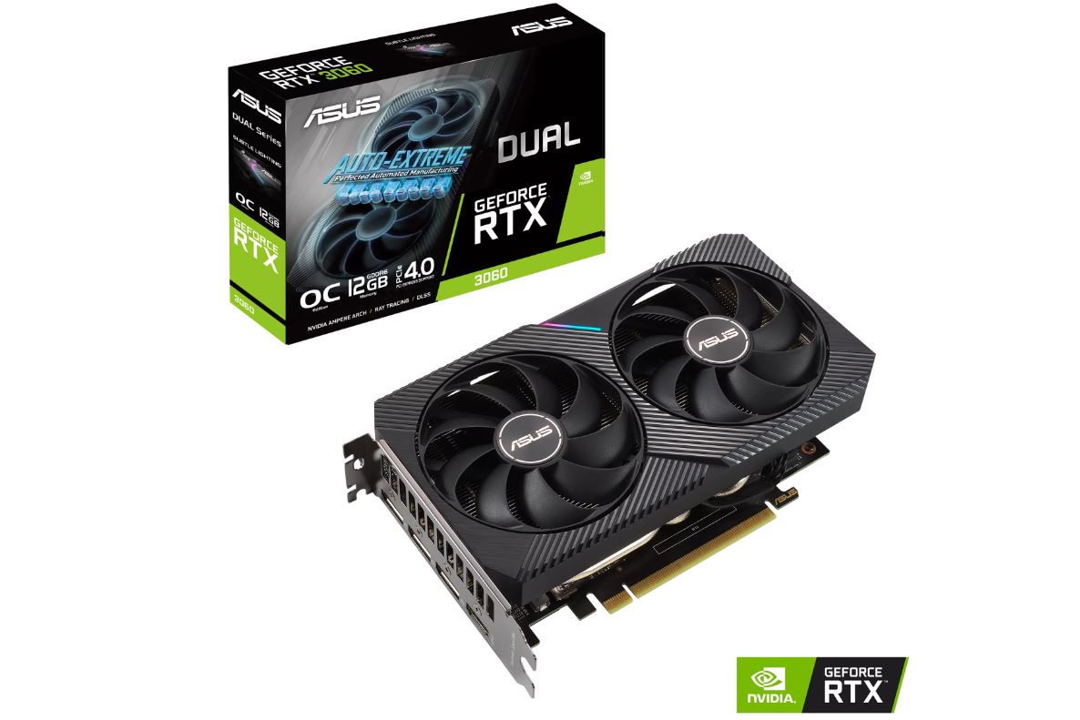 asus rtx 3060 Asus DUAL RTX3060 V2 OC, PCIe4, 12GB DDR6, HDMI, 3 DP, 1867MHz Clock, RGB Lighting, LHR - Image 1