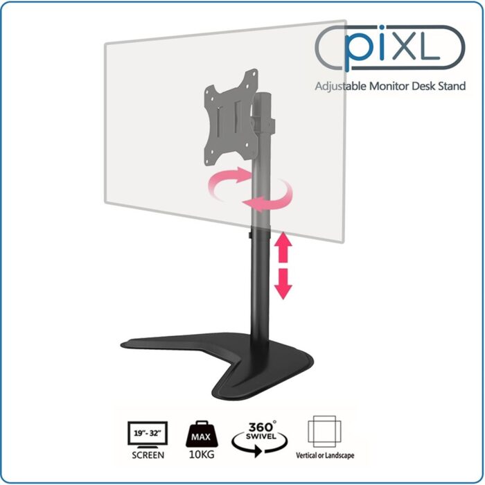 piXL Single Monitor Arm Desk Stand piXL Single Monitor Arm Desk Stand, Freestanding, Height Adjustable, Pivot, Swivel 360 - Image 1