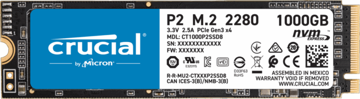 CRUCIAL P2 1TB Crucial P2 CT1000P2SSD8 1 TB Internal SSD, Up to 2400 MB/s (3D NAND, NVMe, PCIe, M.2), Black - Image 1