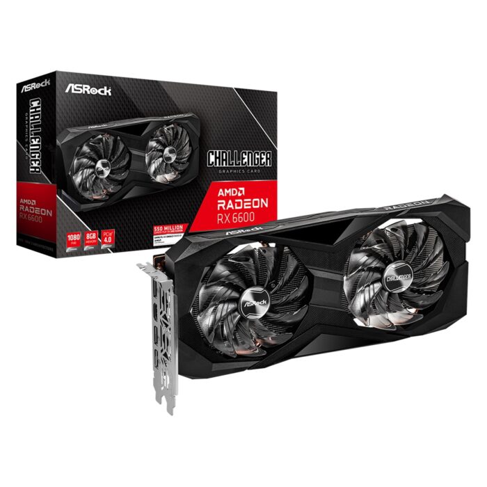 ASRock AMD Radeon RX 6600 Challenger D 8GB Graphics Card, GDDR6, 3x DisplayPort, 1x HDMI, Dual Axial Fan - Image 1