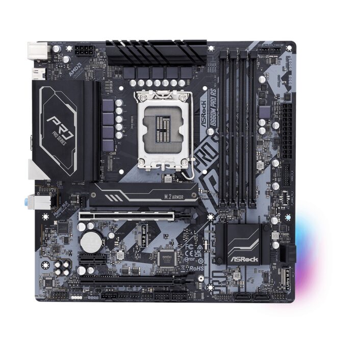 ASRock B660M PRO RS Motherboard, Intel Socket 1700, 12th Gen, DDR4, Micro ATX, USB 3.2 Gen1, Intel Gigabit LAN, RGB, HDMI, DisplayPort - Image 2