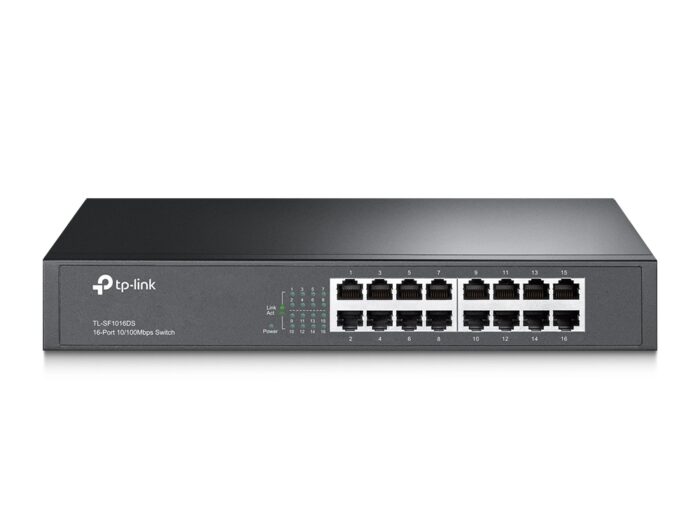 TP-LINK (TL-SF1016DS) 16-Port 10/100Mbps Unmanaged Rackmount Switch, 13-inch Steel Case - Image 2