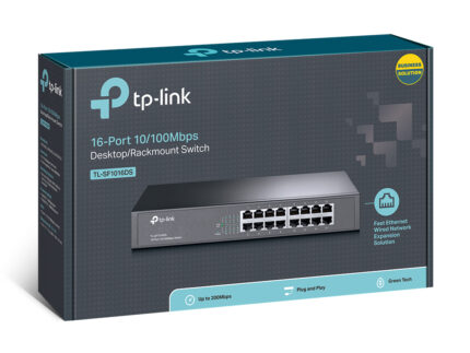 TP-LINK (TL-SF1016DS) 16-Port 10/100Mbps Unmanaged Rackmount Switch, 13-inch Steel Case