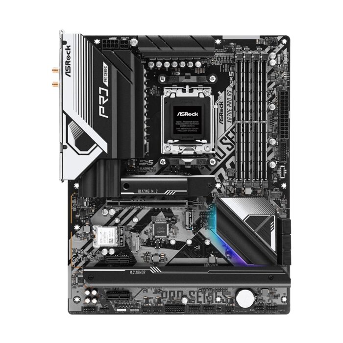 ASRock X670E Pro RS Motherboard, AMD Socket AM5, 4x DDR5 DIMMs, ATX, PCIe 5.0 x16, Blazing M.2 PCIe Gen5x4, USB 3.2 Type-C, Realtek 2.5G LAN, 802.11ax Wi-Fi 6E - Image 4