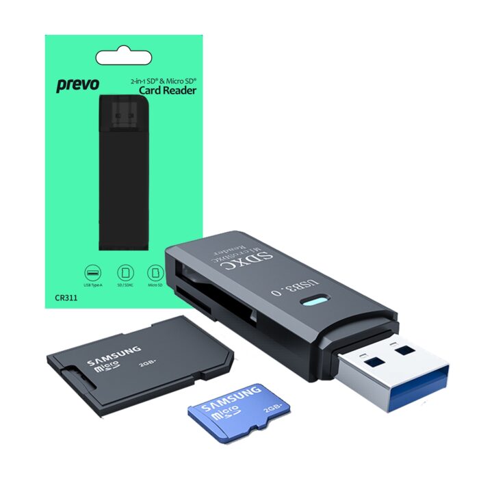 Prevo CR311 USB 3.0 Card Reader Prevo CR311 USB 3.0 Card Reader, High-speed Memory Card Adapter Supports SD/Micro SD/TF/SDHC/SDXC/MMC, Compatible with Windows, OS, Black - Image 1