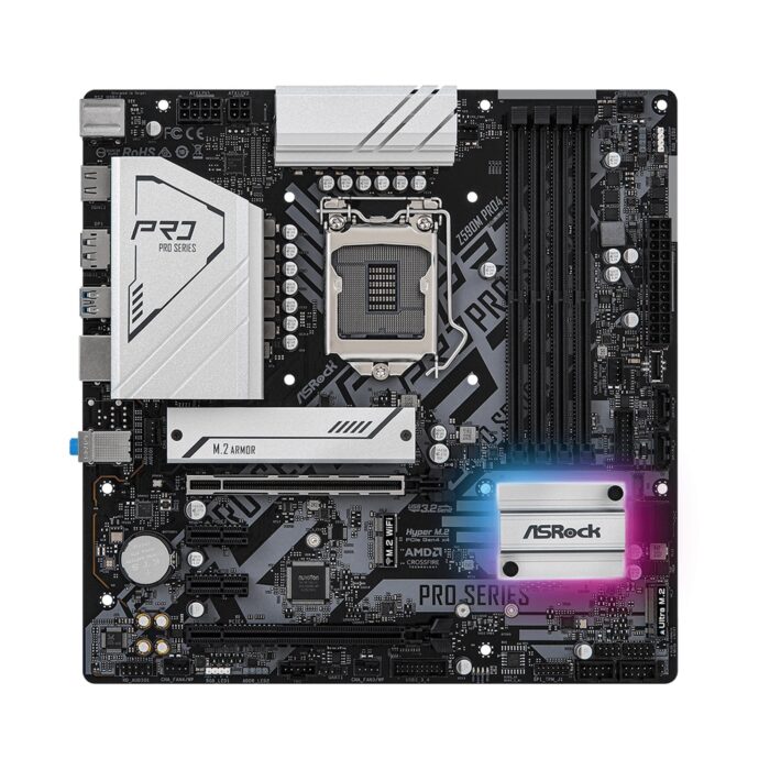 ASRock Z590M PRO4 Motherboard, Intel Socket 1200, 11th/10th Gen, Micro ATX, Intel Gigabit LAN, 1 x PCIe 4.0 x16, 1 x PCIe 3.0 x16, 2 x PCIe 3.0 x1, HDMI, DisplayPort, Nahimic Audio - Image 2