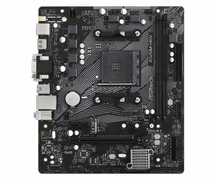 Asrock A520M-HDV, AMD A520, AM4, Micro ATX, 2 DDR4, VGA, DVI, HDMI, M.2 - Image 3