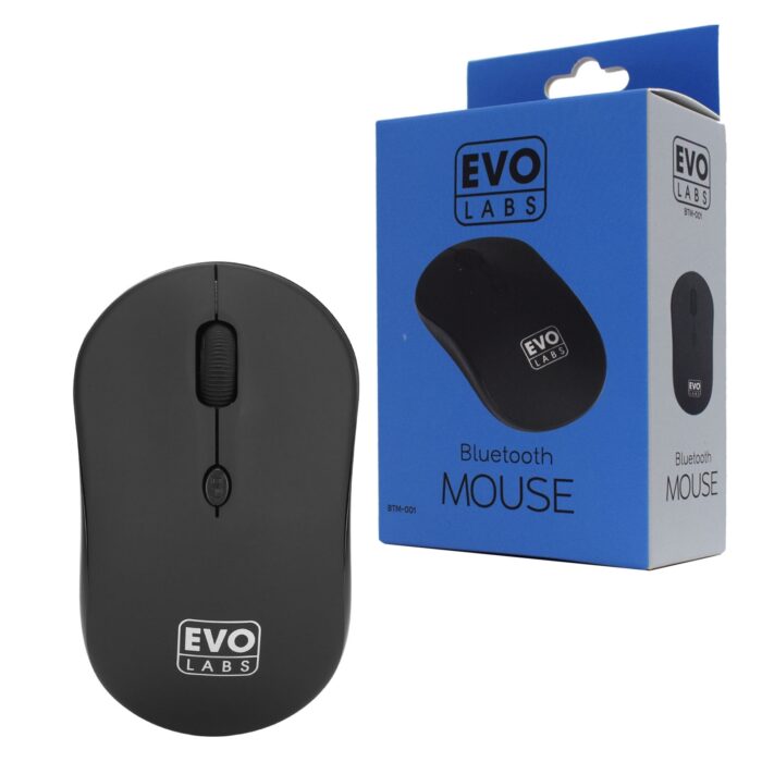Evo Labs BTM-001 Bluetooth Mouse, 800 DPI Optical Tracking, Full Size, 3 Button with Scroll Wheel, Ambidextrous Design, Matte Black - Image 1