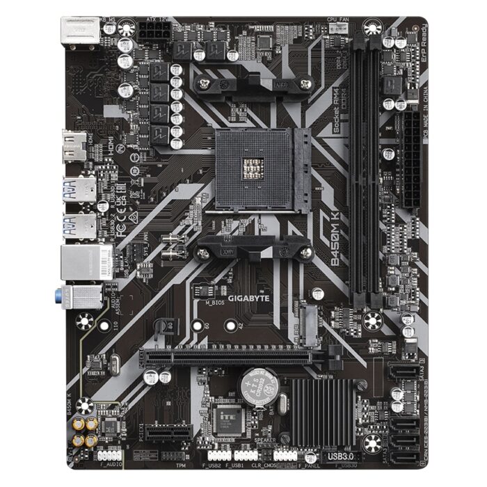 Gigabyte B450M K DDR4 Motherboard, AMD Socket AM4, Micro ATX, USB 3.2 Gen 1, 1 PCIe 3.0 x16, 1 PCIe 3.0 x4 M.2, HDMI 2.0, Realtek Gigabit LAN - Image 2