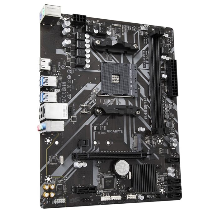 Gigabyte B450M K DDR4 Motherboard, AMD Socket AM4, Micro ATX, USB 3.2 Gen 1, 1 PCIe 3.0 x16, 1 PCIe 3.0 x4 M.2, HDMI 2.0, Realtek Gigabit LAN - Image 3