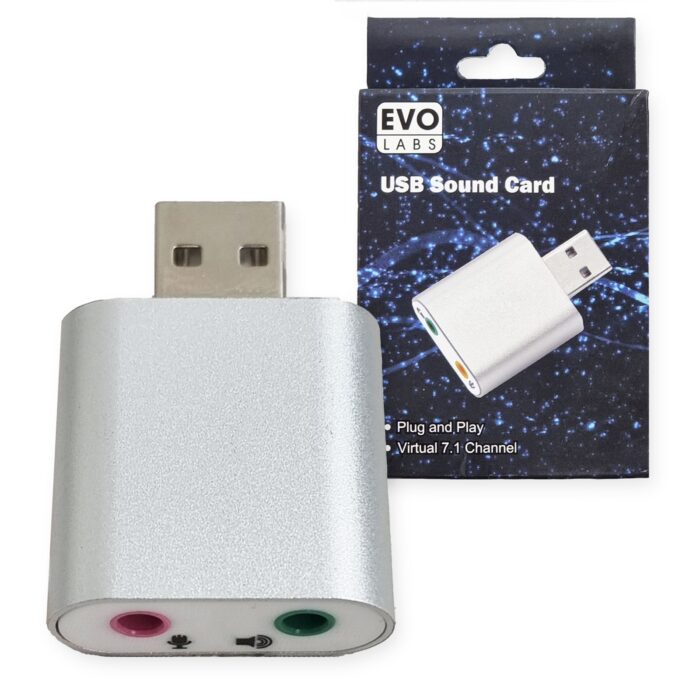 Evo Labs Plug and Play External USB Virtual 7.1 Channel Audio Sound Card Adapter, 3.5mm Headset Convertor & DAC - Image 1