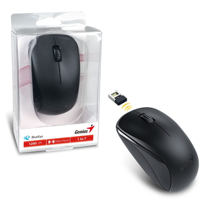 Genius NX-7000 Wireless Mouse, 2.4 GHz with USB Pico Receiver, 1200 DPI, 3 Button with Scroll Wheel, Black - Image 1