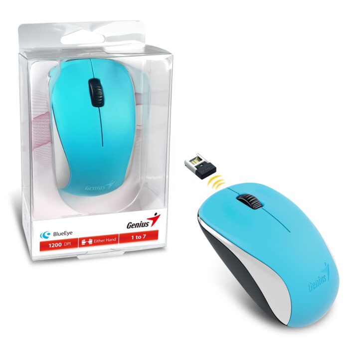 Genius NX-7000 Wireless Mouse, 2.4 GHz with USB Pico Receiver, Adjustable DPI levels up to 1200 DPI, 3 Button with Scroll Wheel, Ambidextrous Design, Blue - Image 1