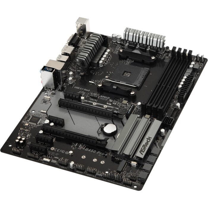 ASRock B450 Pro4 AMD Socket AM4 ATX VGA/HDMI/DisplayPort DDR4 USB C 3.1 Motherboard - Image 3