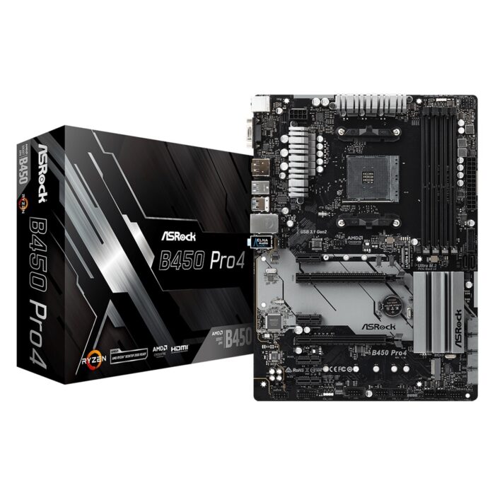 ASRock B450 Pro4 ASRock B450 Pro4 AMD Socket AM4 ATX VGA/HDMI/DisplayPort DDR4 USB C 3.1 Motherboard - Image 1