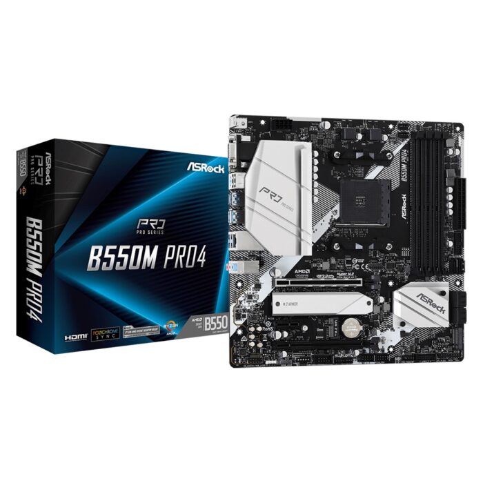 ASRock B550M Pro4 ASRock B550M Pro4 AMD Socket AM4 Micro ATX HDMI/DisplayPort/VGA Dual M.2 USB C 3.2 Motherboard - Image 1