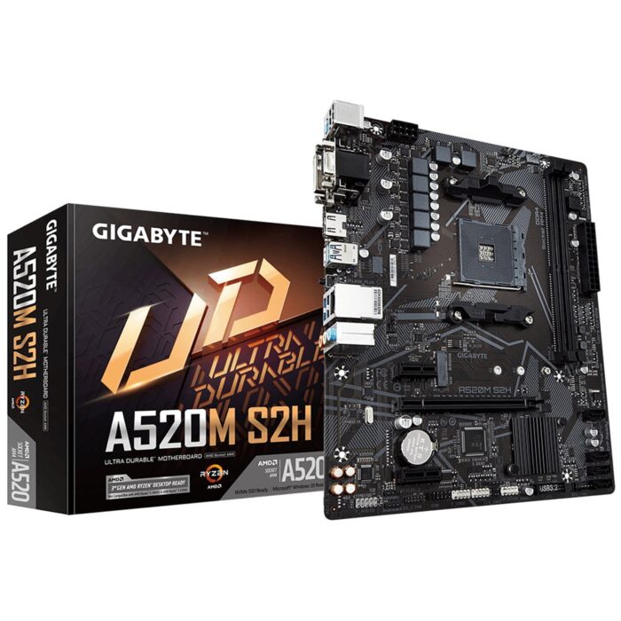 Gigabyte A520M S2H Gigabyte A520M S2H AMD Socket AM4 Micro ATX HDMI/DVI/VGA USB 3.2 Gen1 M.2 Motherboard - Image 1