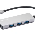 Sandberg External 4-Port USB-A Hub - USB-C Male, 1x USB 3.0, 3x USB 2.0, Aluminium
