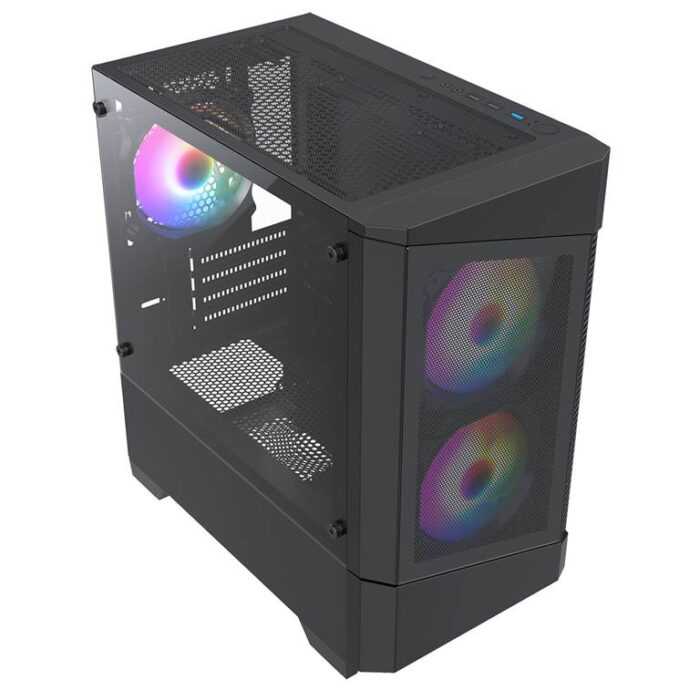 CIT-Level-1-Black-1 CIT Level 1 Black Micro-ATX Mesh PC Gaming Case with 3 x 120mm RGB Rainbow Fans Included - Image 3