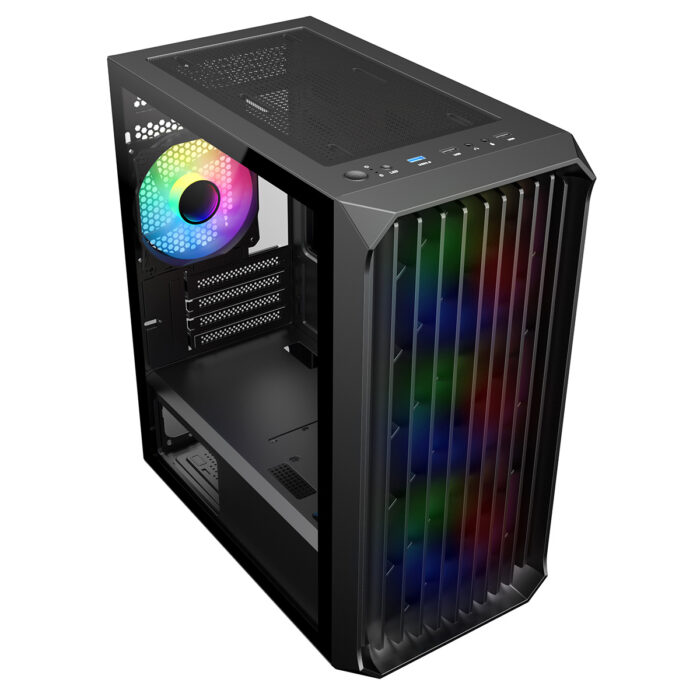CIT Saturn Black Micro-ATX PC Gaming Case with 4 x 120mm Infinity ARGB Fans - Image 4