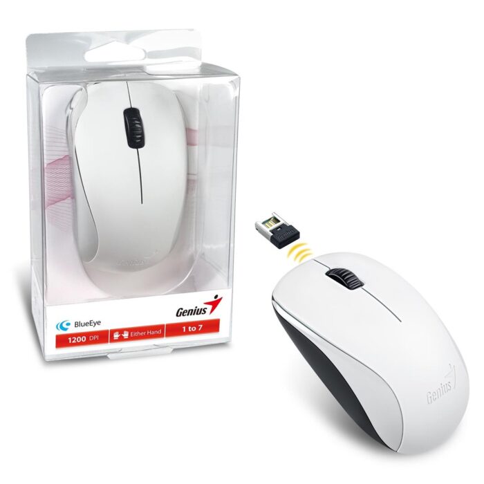 Genius NX-7000 Wireless Mouse, 2.4 GHz with USB Pico Receiver, 1200 DPI, 3 Button with Scroll Wheel, White - Image 1