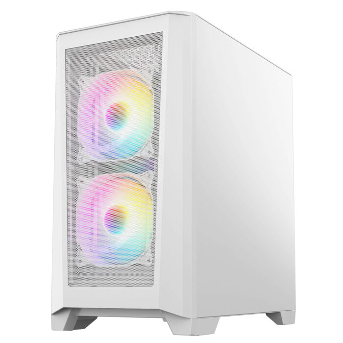 CIT Level 2 White Micro-ATX Mesh PC Gaming Case with 3 x 120mm RGB Rainbow Fans Included - Image 3