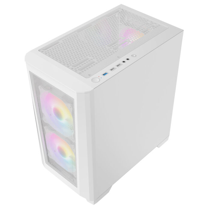 CIT Level 2 White Micro-ATX Mesh PC Gaming Case with 3 x 120mm RGB Rainbow Fans Included - Image 4