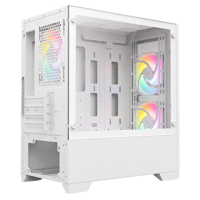 CIT Level 2 White Micro-ATX Mesh PC Gaming Case with 3 x 120mm RGB Rainbow Fans Included - Image 5
