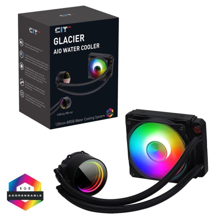 AIO 120mm Pro Glacier AIO 120mm Pro Glacier Watercooler Black ARGB Infinity - Image 1
