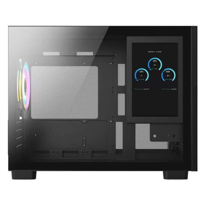 Cit Pro Jupiter Black Micro-ATX PC Gaming Case with 8 Inch LCD Screen 1 x 120mm Infinity Fan Included - Image 3