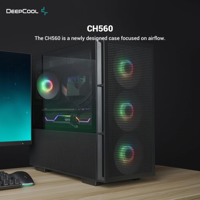 DeepCool CH560 1 DeepCool CH560, Black, Mid Tower Gaming Case, Tempered Glass, 4x ARGB Fans, E-ATX/ATX/MicroATX - Image 2
