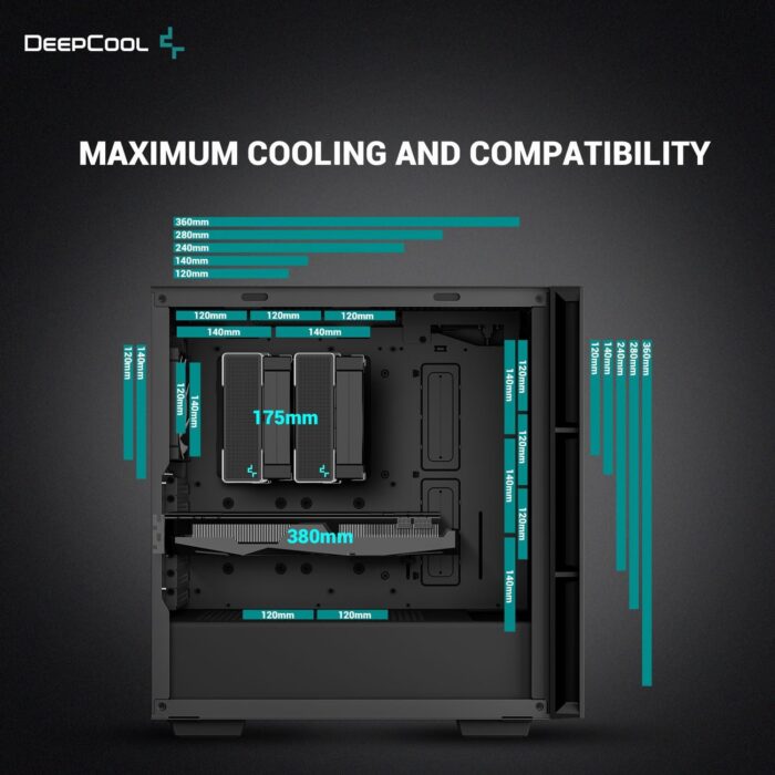 DeepCool CH560 2 DeepCool CH560, Black, Mid Tower Gaming Case, Tempered Glass, 4x ARGB Fans, E-ATX/ATX/MicroATX - Image 4