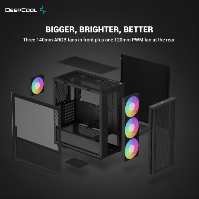 DeepCool CH560 3 DeepCool CH560, Black, Mid Tower Gaming Case, Tempered Glass, 4x ARGB Fans, E-ATX/ATX/MicroATX - Image 6