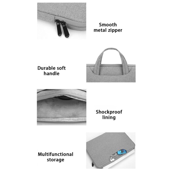 Prevo 15.6 Inch Laptop Sleeve 1 Prevo 15.6 Inch Laptop Sleeve, Side Pocket, Cushioned Lining, Light Grey - Image 3