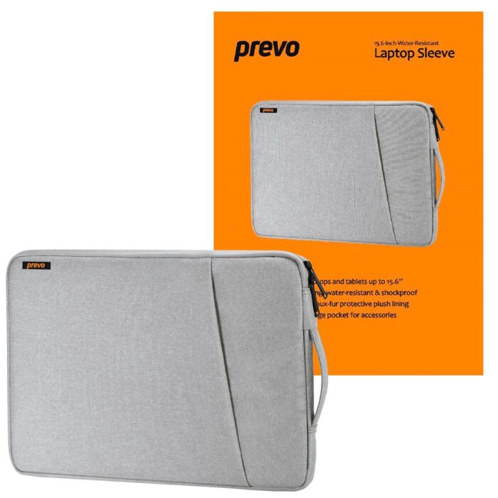 Prevo 15.6 Inch Laptop Sleeve Prevo 15.6 Inch Laptop Sleeve, Side Pocket, Cushioned Lining, Light Grey - Image 1