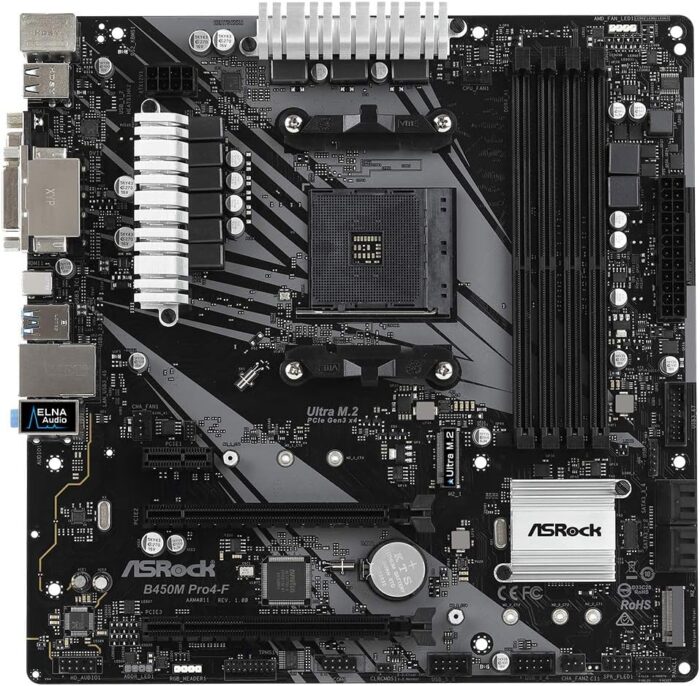 ASRock B450M PRO4-F AMD B450 AM4 Micro ATX 4 DDR4 XFire VGA DVI HDMI M.2 - Image 2