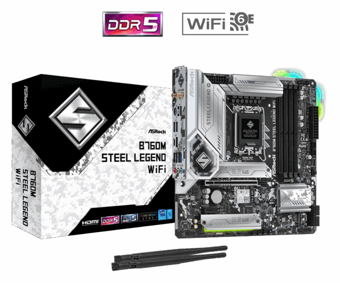 ASRock B760M STEEL LEGEND WiFi ASRock B760M STEEL LEGEND WIFI Intel DDR5 Micro ATX Motherboard - LGA 1700 - Image 1