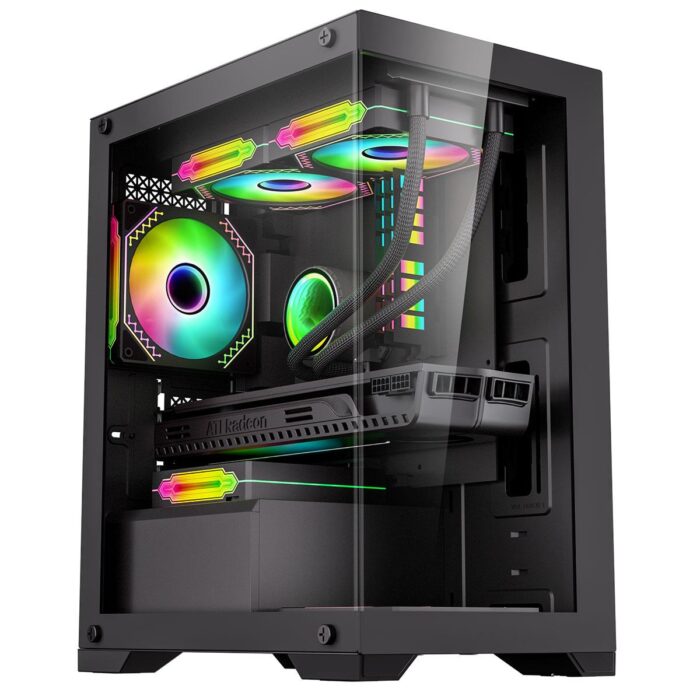 CIT Range Black MATX Gaming Case with Tempered Glass Front and Side Panels with 3 x CiT Celsius Dual-Ring Infinity Fans Bundled - Image 2