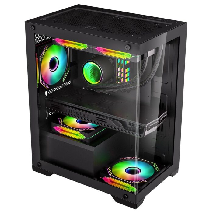 CIT Range Black MATX Gaming Case with Tempered Glass Front and Side Panels with 3 x CiT Celsius Dual-Ring Infinity Fans Bundled - Image 3
