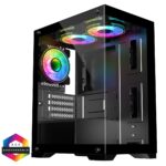 CIT Range Black MATX Gaming Case with Tempered Glass Front and Side Panels with 3 x CiT Celsius Dual-Ring Infinity Fans Bundled
