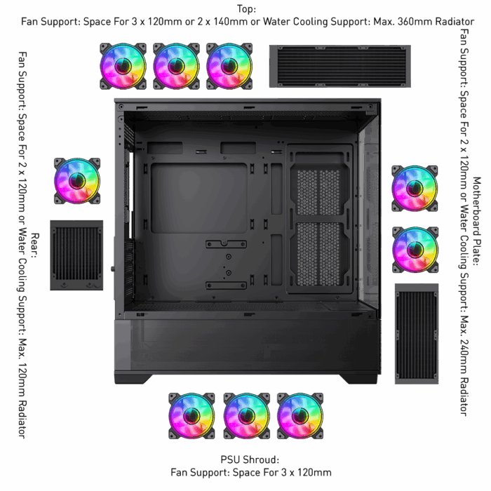 GameMax Vista MB Black MATX Gaming Case with Tempered Glass Front and Side Panels - Image 2