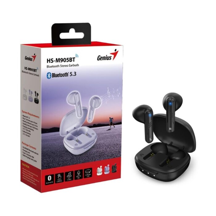 Genius HS-M905BT TWS True Wireless Earbuds, Bluetooth 5.3 Connectivity, Automatic Pairing and Touch Control Feature with Wireless Charging Case - Image 1
