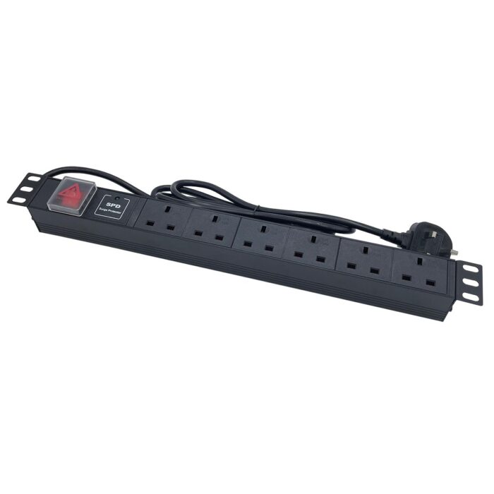 1U PDU Horizontal Type 6Way UK Sockets With Surge 1 LED - Image 1