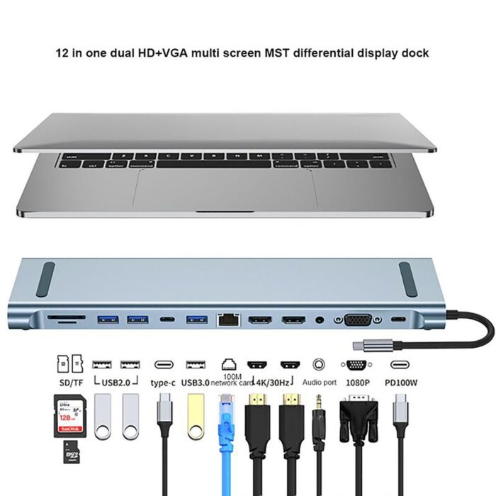 12 in 1 dock 0 12 in 1 USB-C / Type-C to USB Multifunctional Docking Station HUB Adapter - Image 2