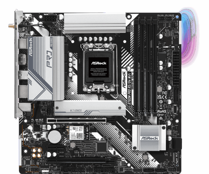 Asrock B760M PRO RS D4 0 Asrock B760M PRO RS/D4 WIFI, Intel B760, 1700, Micro ATX, 4 DDR4, HDMI, DP, Wi-Fi 6E, 2.5G LAN, PCIe4, 2x M.2, RGB - Image 2