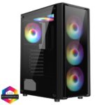 Cit Blade Black ATX Gaming Case with Tempered Glass Panels with 70 Percent Tint with 6 x Inner-Ring ARGB Fans and 6-Port Hub